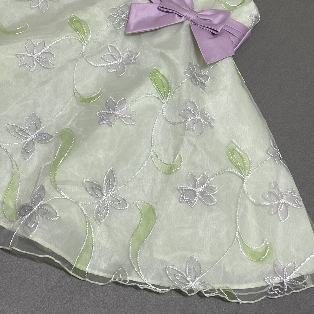 Dress Girls Sz 3T Green Lavender‎ Layered Sheer Embroidered Bow 90s Puff Fancy - Picture 11 of 16